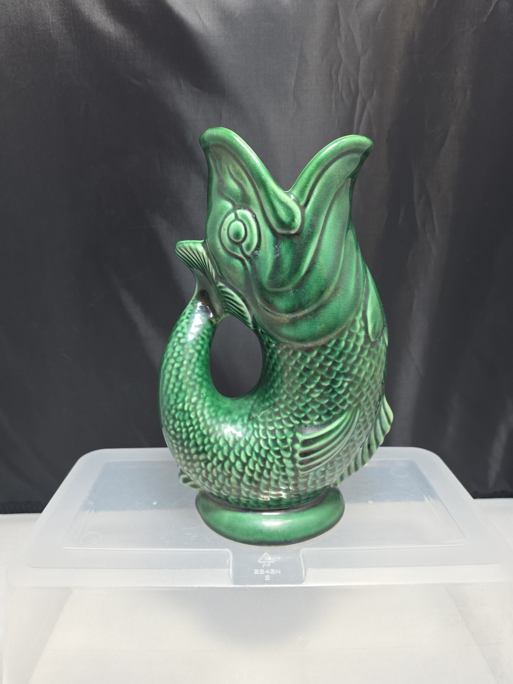Vintage Dartmouth Pottery England Green Fish Gurgle Jug Vase 9.5" (P)